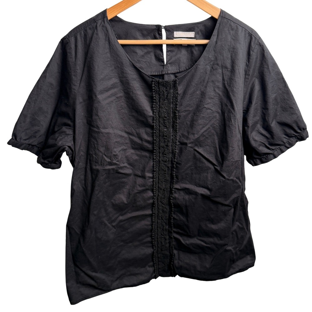Old Navy Women Top 2XL Black Crochet Trim Boho Blouse Cotton Peasant Witchy Goth